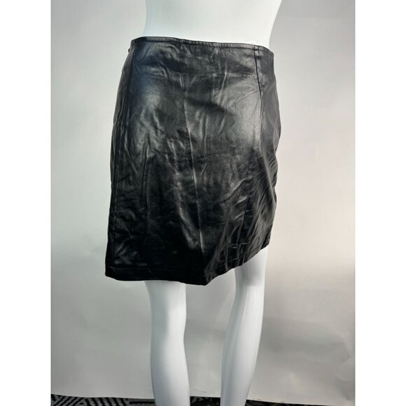 Vintage Wild Blue Faux Leather Button-Front Mini Skirt Black Size M Women's - Picture 16 of 16